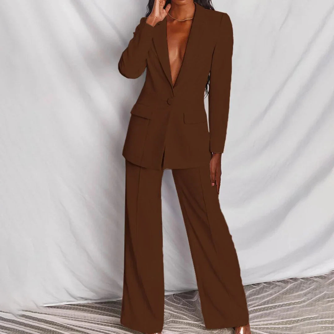 Damen Zweiteiliger Blazer und Hose Anzug mit Einzelknopf
