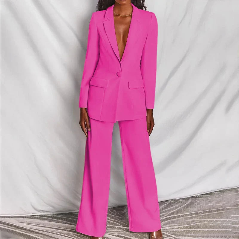 Damen Zweiteiliger Blazer und Hose Anzug mit Einzelknopf
