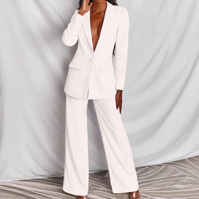 Damen Zweiteiliger Blazer und Hose Anzug mit Einzelknopf