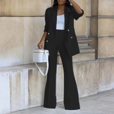 Zweiteiliger Damenanzug mit Blazer und weit geschnittener Hose