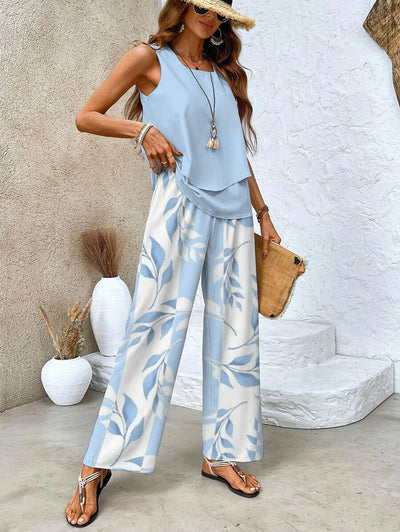 Damen Zweiteiliges Set mit ärmellosem Top und bedruckter Hose