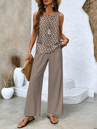 Damen Zweiteiliges Set mit ärmellosem Top und bedruckter Hose