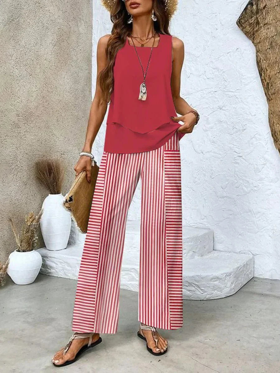 Damen Zweiteiliges Set mit ärmellosem Top und bedruckter Hose