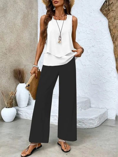 Damen Zweiteiliges Set mit ärmellosem Top und bedruckter Hose
