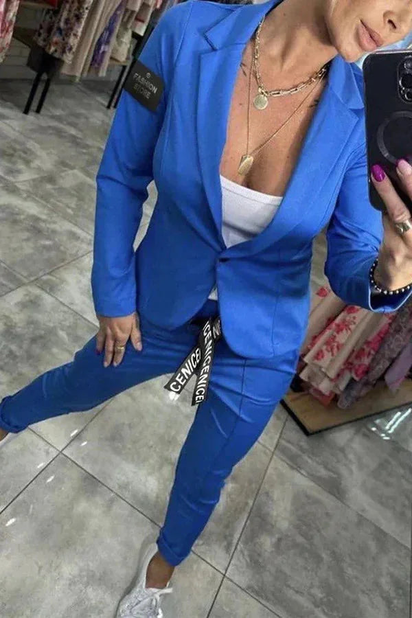 Damen Zweiteiler Anzug mit Joggerhose und Blazer für Alltag