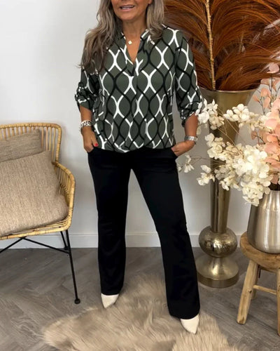 Damenbluse mit Grafischem Muster und V-Ausschnitt