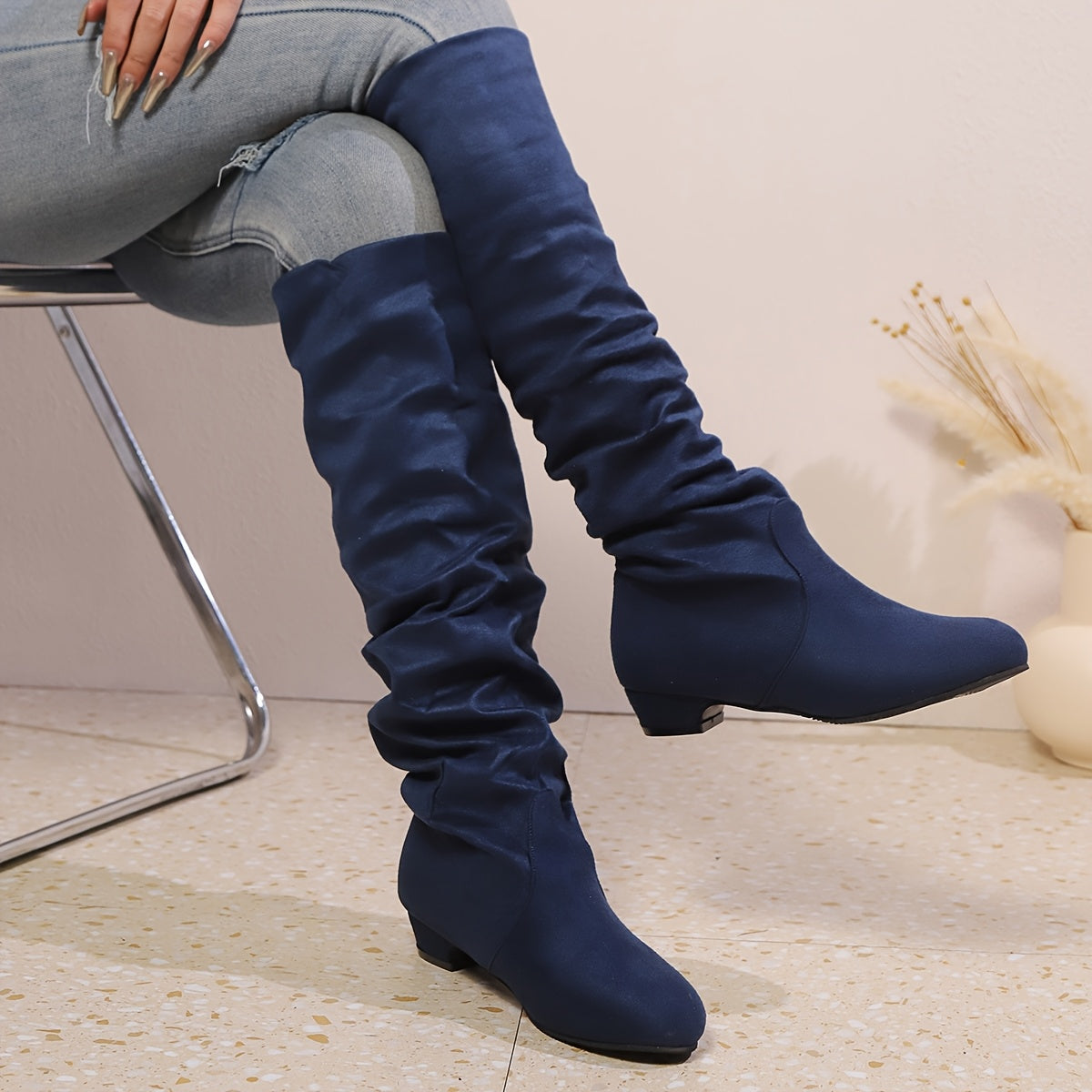 Overknee Stiefel Damen | Schlupfform mit Niedrigem Blockabsatz