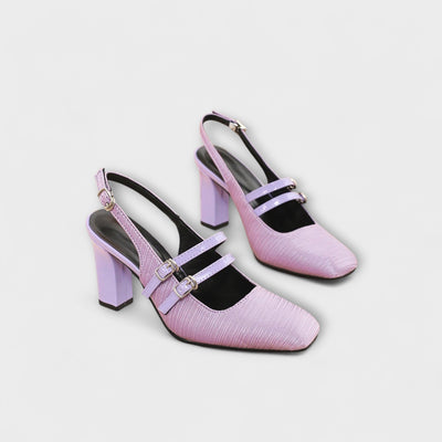 Olivia - Satin-Slingback-Heels in Uni-Farbe mit zwei Riemen