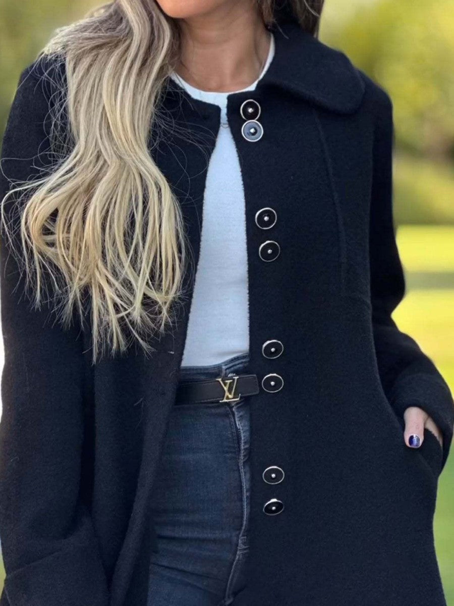 Irmelin | Damen Mantel in Wolloptik, tailliert, mittellang & klassische Knopfleiste