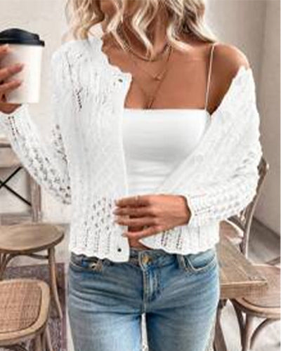 Damen Strickjacke Mit Rundhalsausschnitt Und Knopfleiste