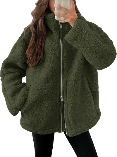 Damen Teddyjacke Mit Reißverschluss Für Winter Und Herbst