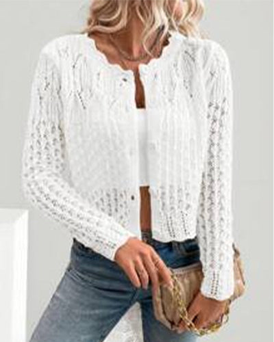 Damen Strickjacke Mit Rundhalsausschnitt Und Knopfleiste