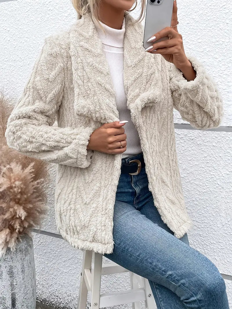 Mariam | Damen Teddy Jacke in Weiß mit Elegantem Design & Kuscheligem Futter