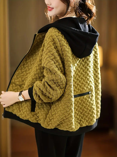 Damen Steppjacke Mit Kapuze Und Strukturmuster