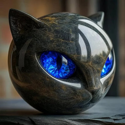 Mystische Schwarze Katzenkopf Skulptur