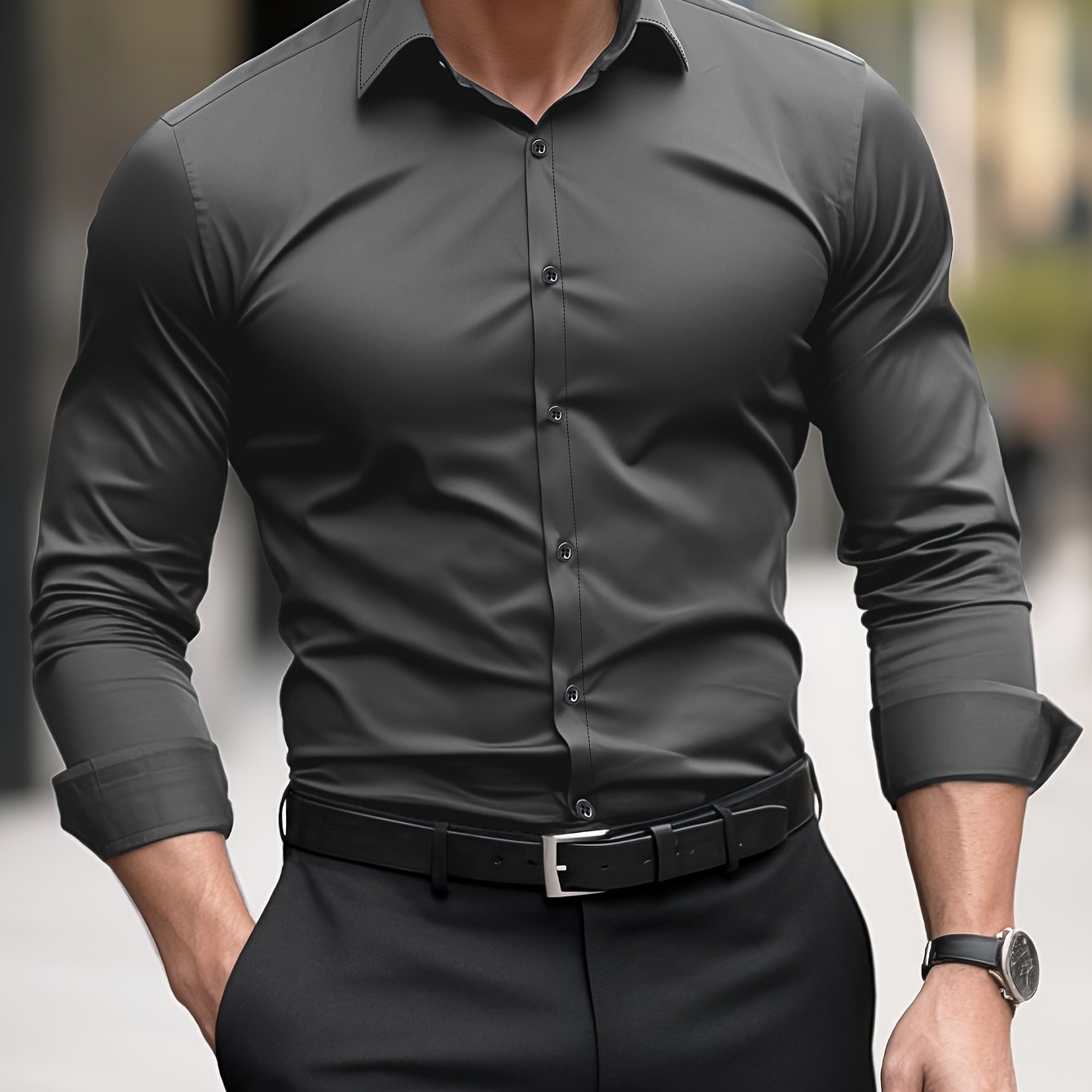 Herren Slim Fit Hemd Mit Langem Ärmel