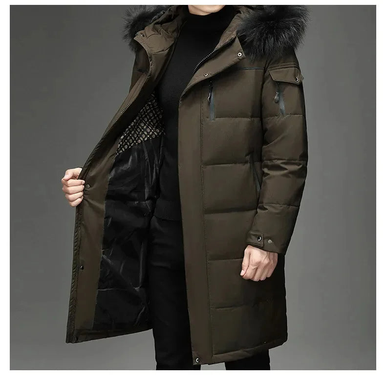 Parka Herren | Langer Mantel mit Kunstfellkapuze | Warme Winterjacke Herren