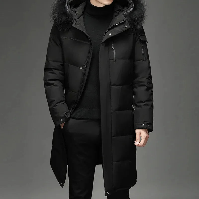 Parka Herren | Langer Mantel mit Kunstfellkapuze | Warme Winterjacke Herren