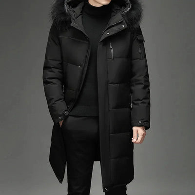 Parka Herren | Langer Mantel mit Kunstfellkapuze | Warme Winterjacke Herren