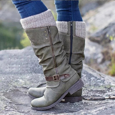 Selina | Damen Winterstiefel High Boots mit Blockabsatz und seitlichem Reißverschluss
