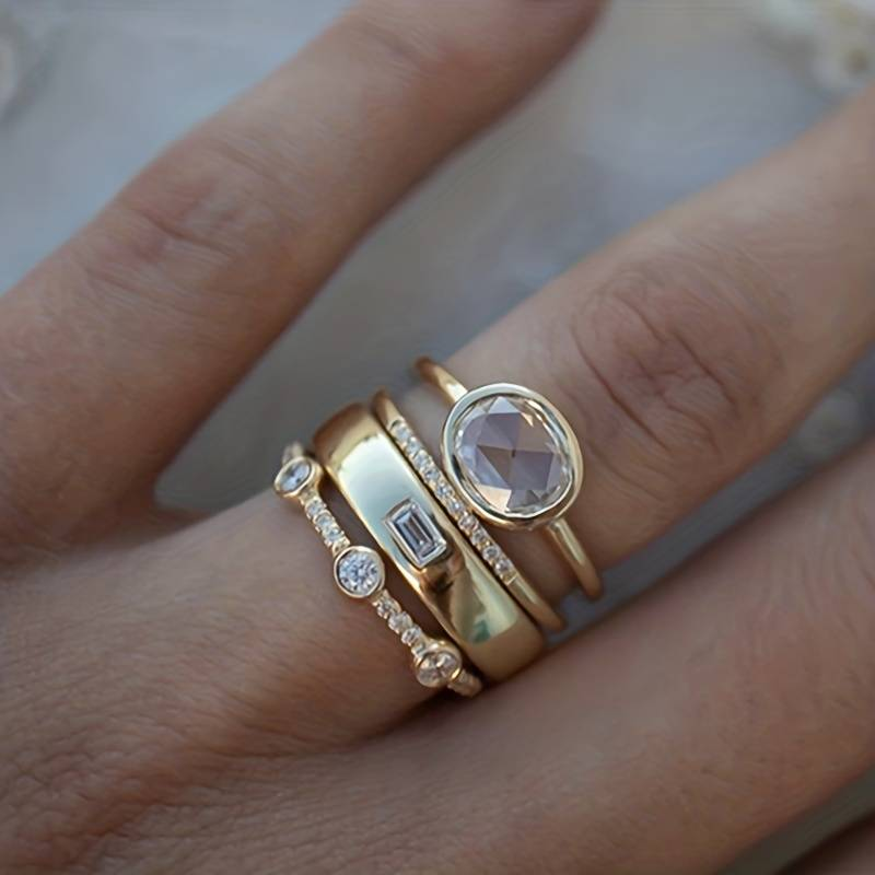 Lily - Vintage Gold & Zirkonia Ring Set