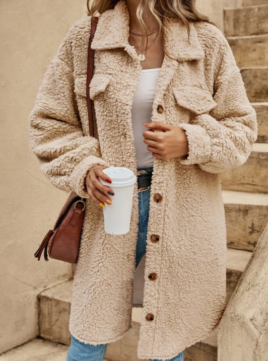 Waltraud | Damen Teddy-Mantel Oversized | Warm, Lässig & Buttoned
