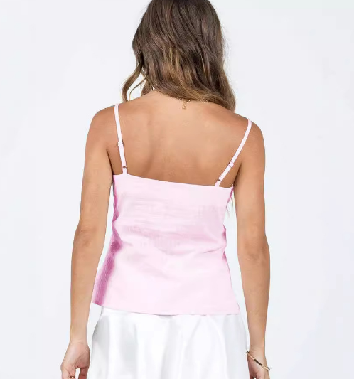 Damen-Top – Spaghettiträger – Plissee-Stoff – Spitzenausschnitt – Luftige Passform