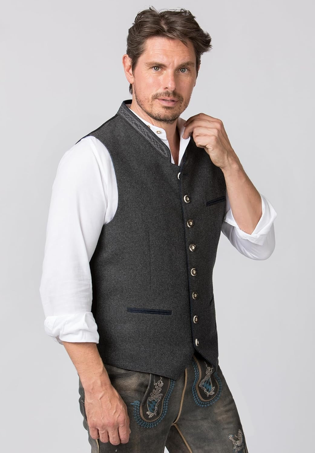 Herren Trachtenhemd | Elegantes Vest mit Stehkragen