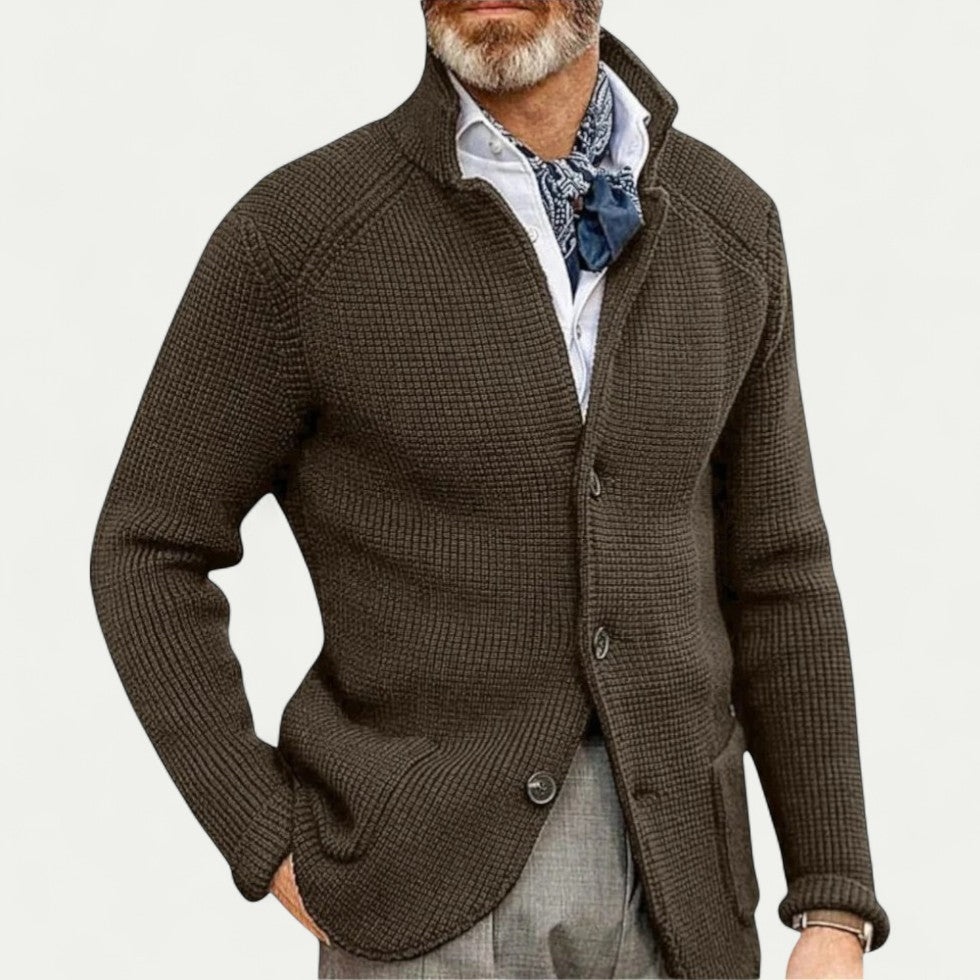Clifford | Herren Strickjacke mit Knopfleiste, Stehkragen & Textur-Design