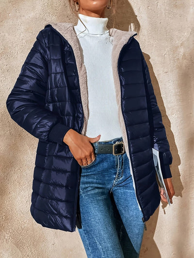Ida | Damen Lange Steppjacke mit Fleecefutter, Relaxed Fit, Rippbündchen & Reißverschluss