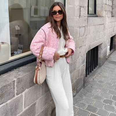 Damen Steppjacke Mit Blumenmuster In Rosa