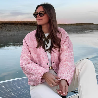 Damen Steppjacke Mit Blumenmuster In Rosa