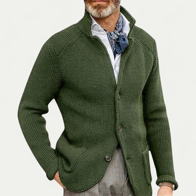 Clifford | Herren Strickjacke mit Knopfleiste, Stehkragen & Textur-Design