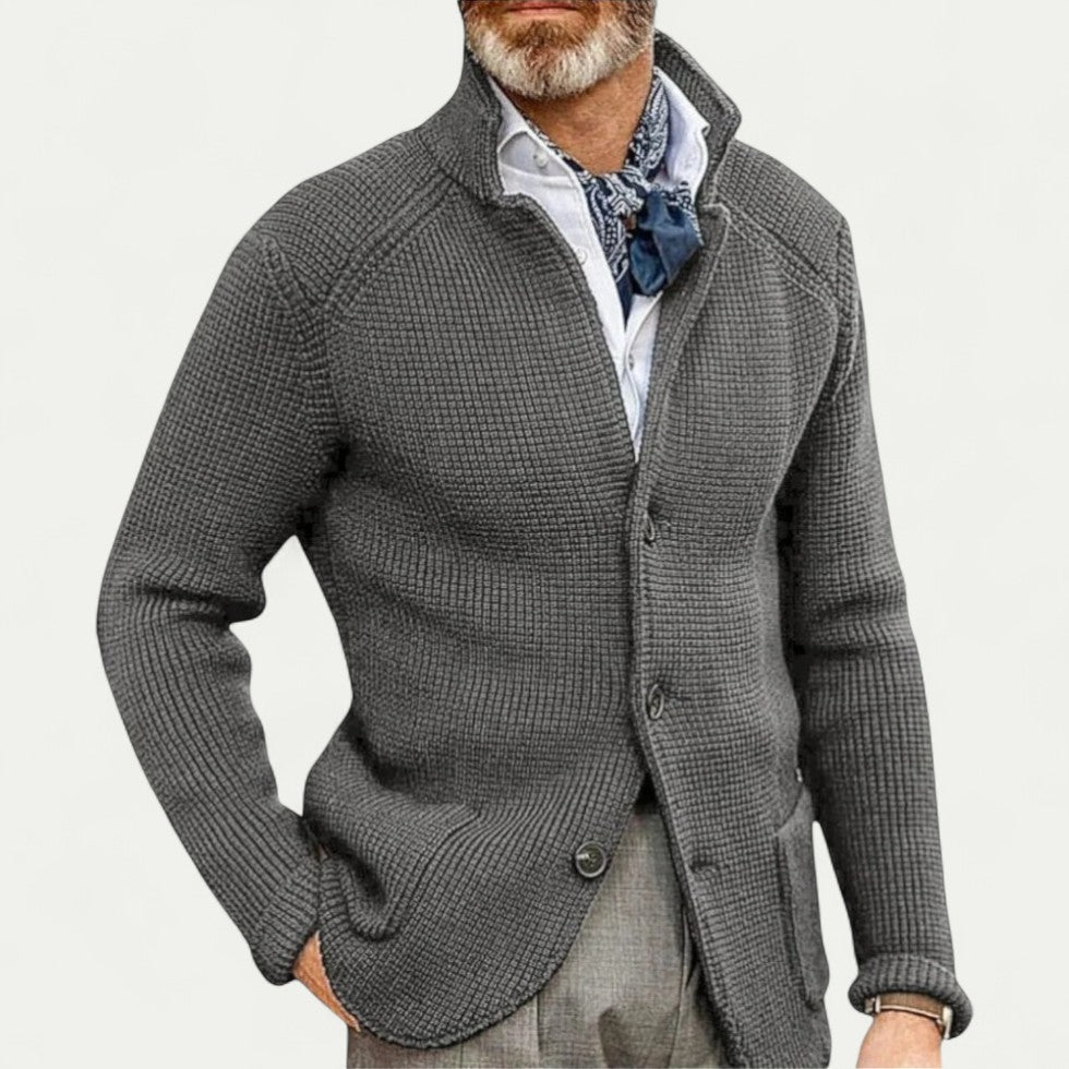 Clifford | Herren Strickjacke mit Knopfleiste, Stehkragen & Textur-Design