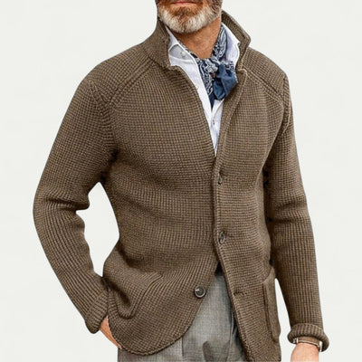 Clifford | Herren Strickjacke mit Knopfleiste, Stehkragen & Textur-Design