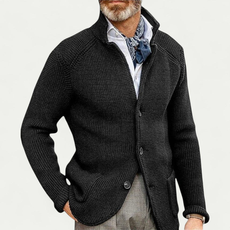 Clifford | Herren Strickjacke mit Knopfleiste, Stehkragen & Textur-Design