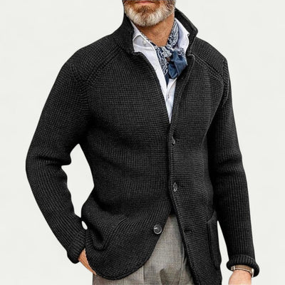 Clifford | Herren Strickjacke mit Knopfleiste, Stehkragen & Textur-Design