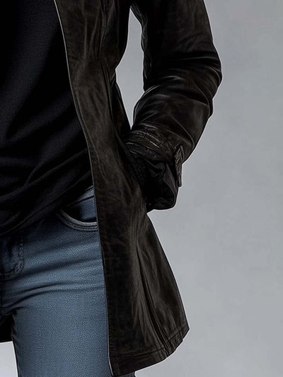 Damen Kunstlederjacke Mit Stehkragen Und Vintage-Design