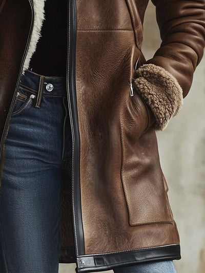 Damen Mantel Mit Kontrastkragen Und Vintage-Design