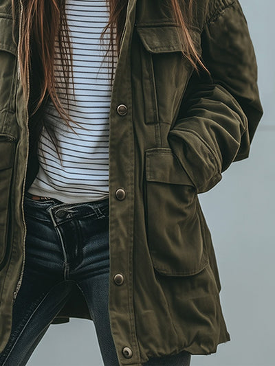 Damen Winddichte Arbeitsjacke Mit Kapuze Und Mehreren Taschen