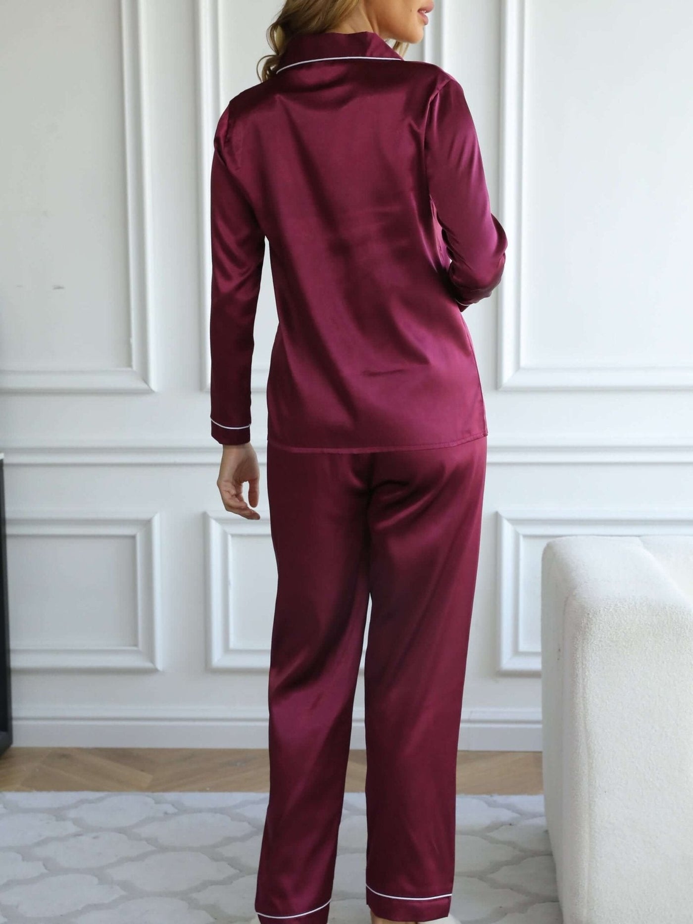 Damen Pyjama Set Mit Langarm Und Knopfleiste