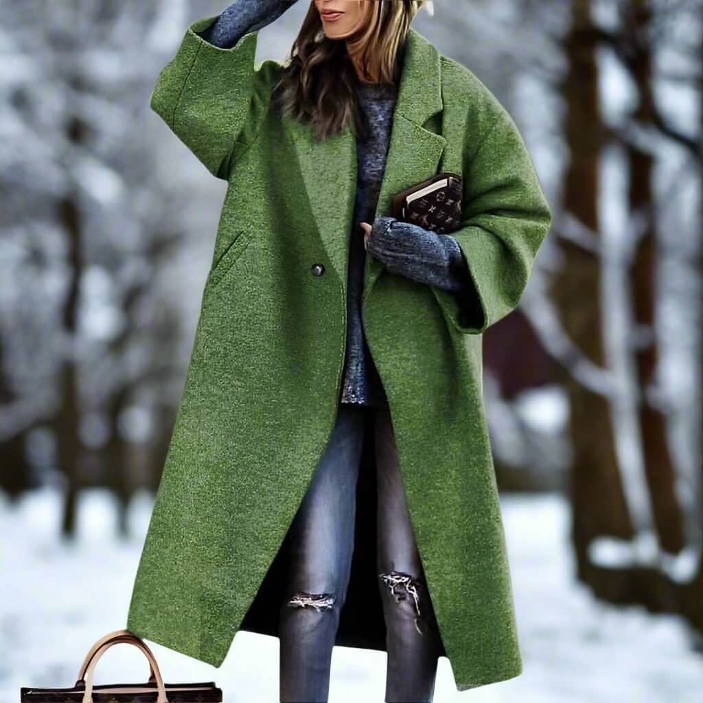 Damen Wollmantel Lang Mit Farbblock Design