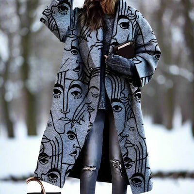 Damen Wollmantel Lang Mit Farbblock Design