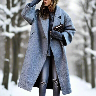 Damen Wollmantel Lang Mit Farbblock Design