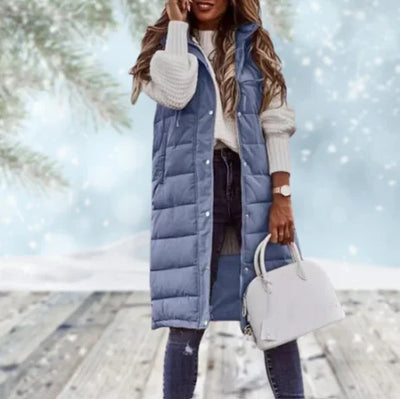Lange Stepp-Bodywarmer mit Kapuze für Damen