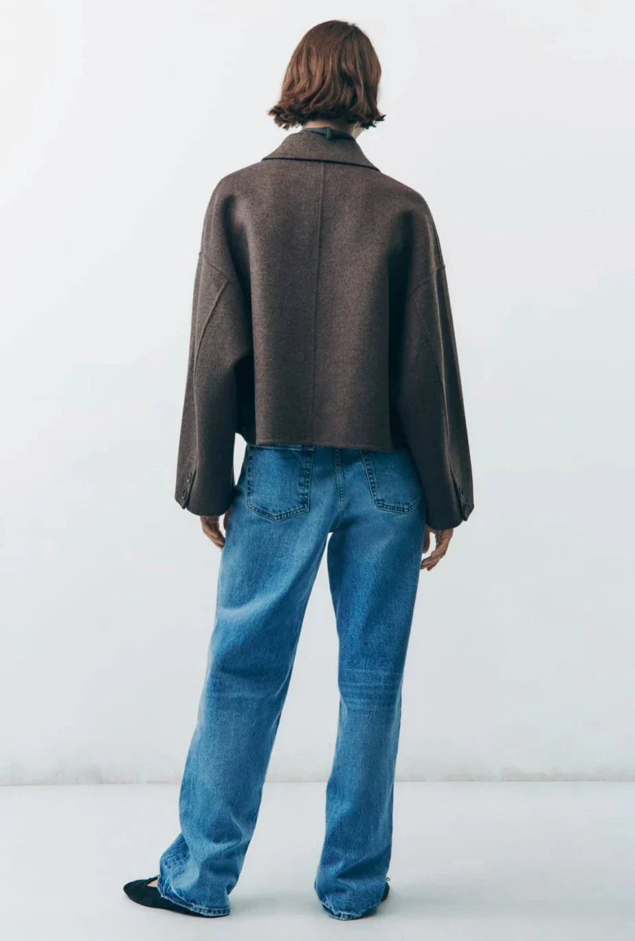 Isabella | Damen Übergangsjacke Oversize Kurzmantel in Braun mit Reverskragen & Knopfleiste