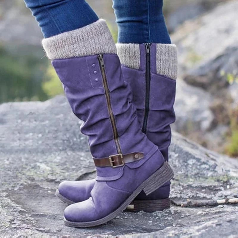 Selina | Damen Winterstiefel High Boots mit Blockabsatz und seitlichem Reißverschluss
