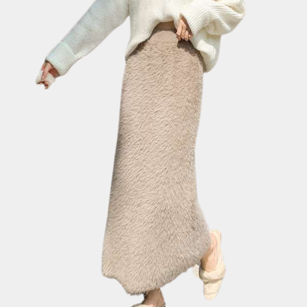 Margareta | Damen Teddy Maxirock mit Hoher Taille & Weichem Plüsch-Stoff, Elegant & Gemütlich