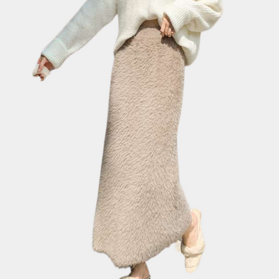 Margareta | Damen Teddy Maxirock mit Hoher Taille & Weichem Plüsch-Stoff, Elegant & Gemütlich