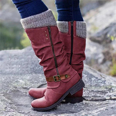 Selina | Damen Winterstiefel High Boots mit Blockabsatz und seitlichem Reißverschluss